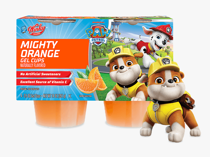 Mighty Orange gel snacks with Rubble character