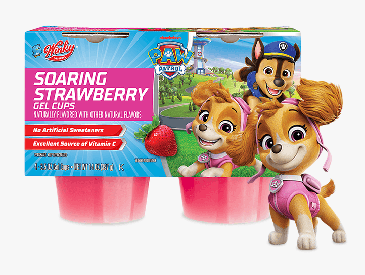 Soaring Strawberry gel snacks with Skye character